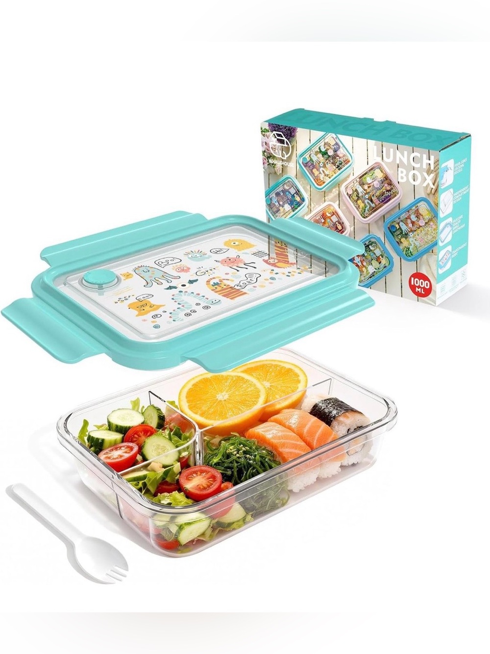 Whalehouse Airtight Bento Lunch Box with Dividers - Turquoise